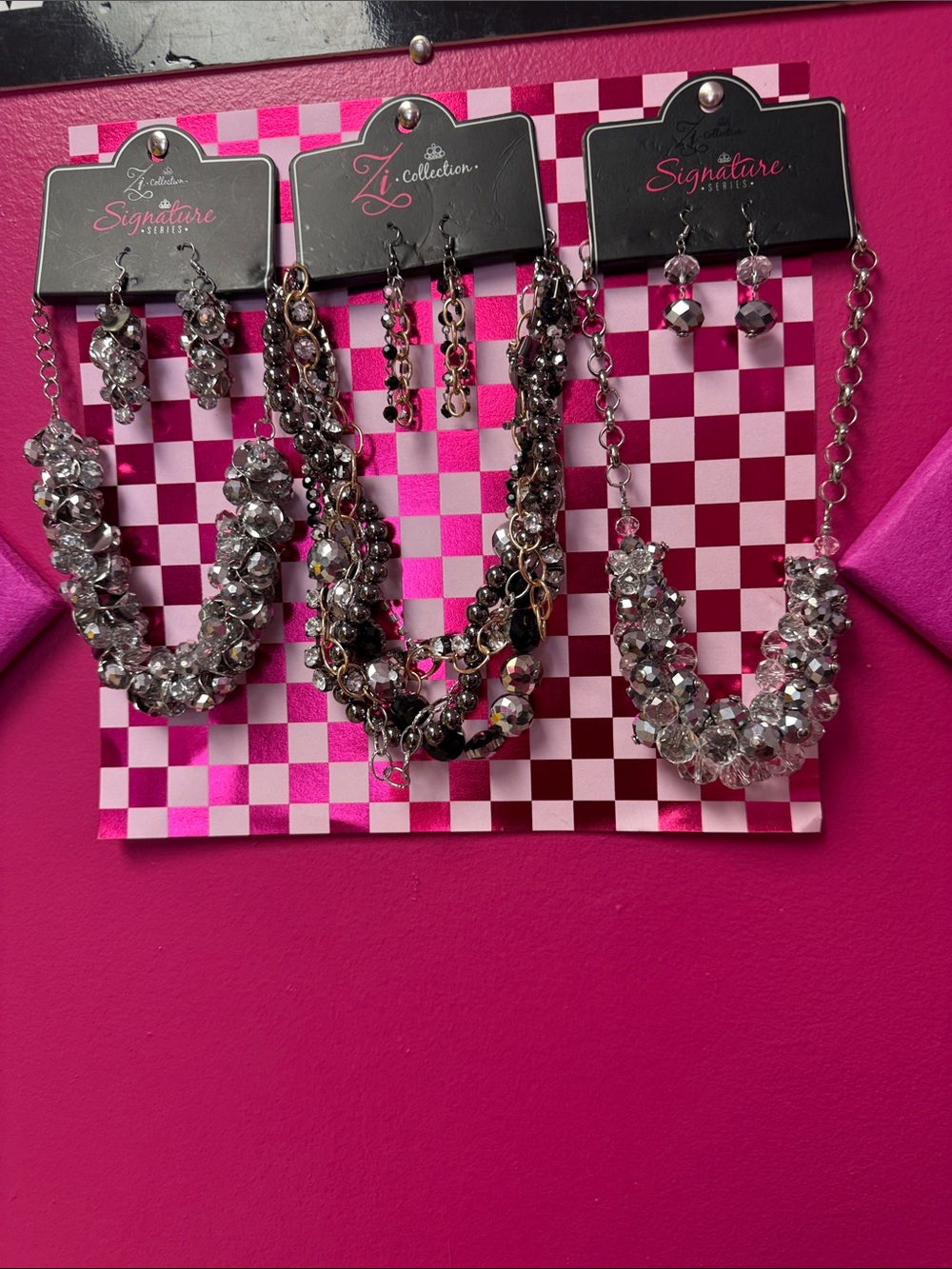IC COLLECTION Silver Crystal Multi-Strand Necklace Set with Earrings